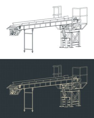 Taşıyıcı hidrolik olarak ayarlanabilir izometrik çizimler yükleniyor biçimlendirilmiş vektör çizimleri
