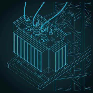Güç hattı besleme kulesi trafo istasyonu başlığın stilize vektör illüstrasyonunu kapatın