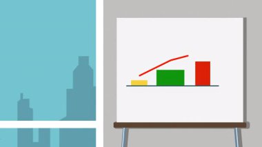 Grafik ve grafiklerin karikatür animasyonlarıyla ofis tahtası