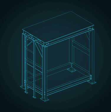 Üretim için merdiveni olan endüstriyel servis platformu ispmetrik plan biçimlendirilmiş vektör illüstrasyonu