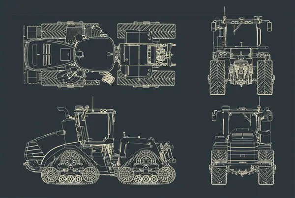 Dört kanallı modern traktör çizimleri stilize edilmiş çizimler