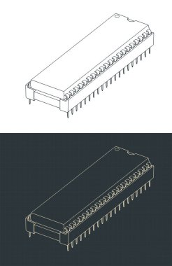 DIP soketinin çipli izometrik çizimlerinin biçimlendirilmiş vektör çizimleri