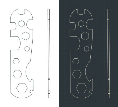Bisiklet çeliği altıgen çok araçlı anahtar şablonları biçimlendirilmiş vektör çizimleri