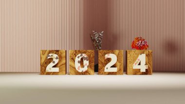 modern yeni yıl düzeni 2024, sosyal medya, afiş, poster, selamlama için metin biçimi 3D