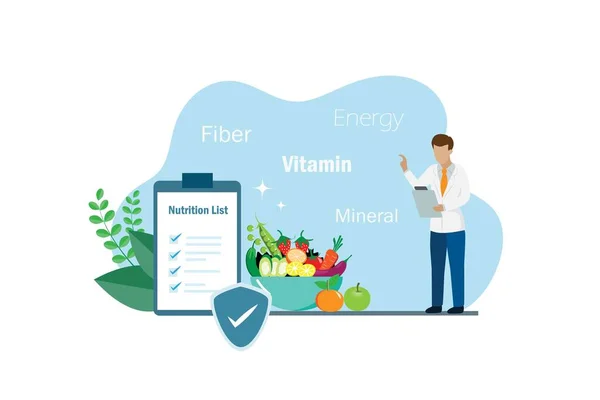 Médecin Nutritionniste Avec Des Aliments Végétaux Sains Plan Contrôle Alimentation — Image vectorielle