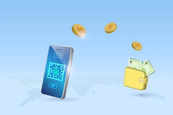 Digital Banking Transfer Money Wallet Smartphone Using Mobile App Scan — Archivo Imágenes Vectoriales