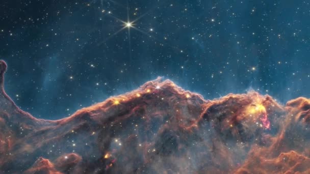 Flying Orion Nebula Съемки Научных Фильмов Кинематографических Фильмов Космосе Хороший — стоковое видео