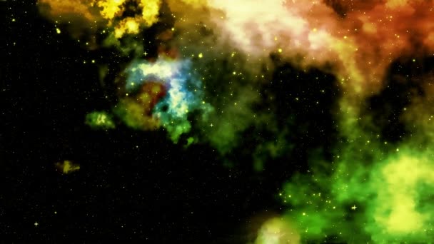 摘要空间背景 小行星飞行的分形蓝色星云与行星云明亮的照明中心在宇宙环状动画 标志符号 风格和场景 — 图库视频影像