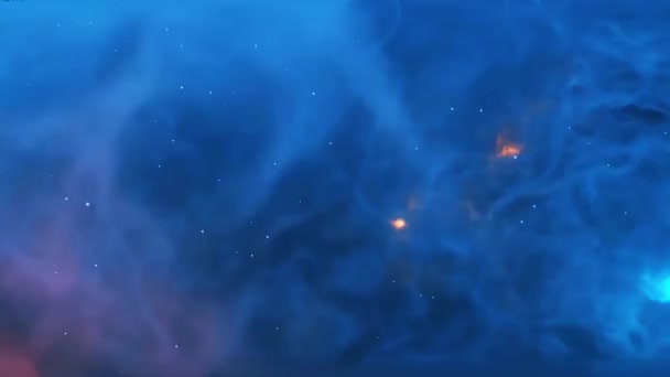 Abstract Ruimte Achtergrond Asteroïde Vliegen Fractal Blauwe Nevel Met Planeet — Stockvideo