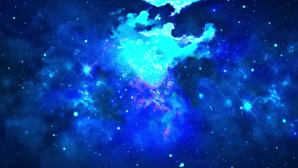 摘要空间背景 小行星飞行的分形蓝色星云与行星云明亮的照明中心在宇宙环状动画 标志符号 风格和场景 — 图库视频影像