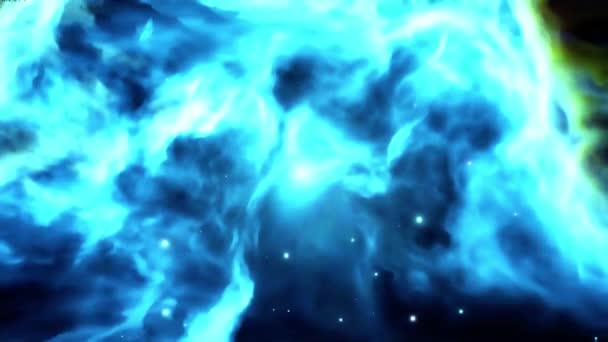 Abstrakt Space Bakgrund Asteroid Flyga Fraktal Blå Nebulosa Med Planet — Stockvideo