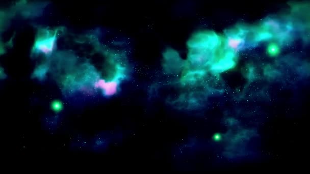 Abstract Ruimte Achtergrond Asteroïde Vliegen Fractal Blauwe Nevel Met Planeet — Stockvideo