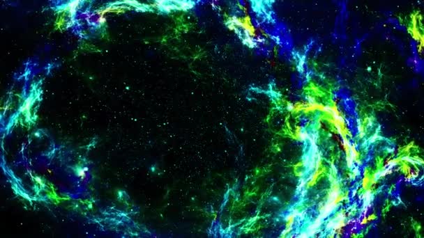 Resumen Fondo Espacial Nebulosa Azul Fractal Mosca Del Asteroide Con — Vídeos de Stock