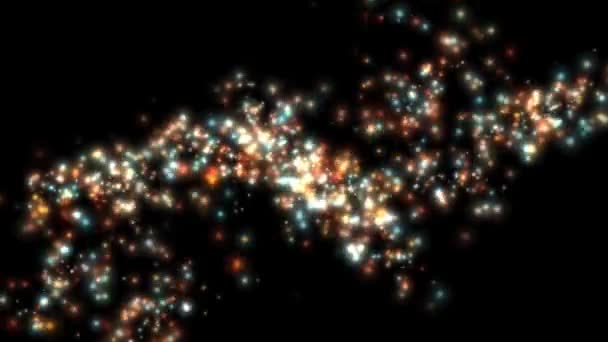 濃い茶色の背景 粒子とのデジタル署名 きらめく波 カーテンや深い深さのエリア 粒子は金色の光線 — ストック動画