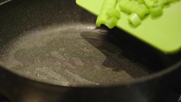 Close View Colorful Steaming Vegetables Frying Pan Being Mixed Tossed — Stock Video