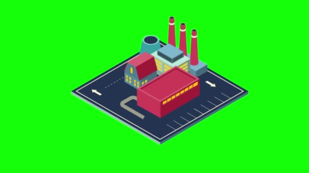 Industribyggnad Ikon Animation Tecknad Bästa Objekt Grön Skärm Bakgrund — Stockvideo