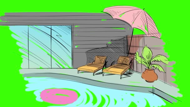 Industrieel Gebouw Pictogram Animatie Cartoon Beste Object Groen Scherm Achtergrond — Stockvideo