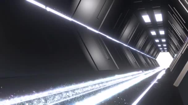 闪烁着橙色光芒的科幻抽象立方走廊3D动画4K未来派隧道 明亮的霓虹灯点缀在通道的墙壁上 随意闪烁 — 图库视频影像