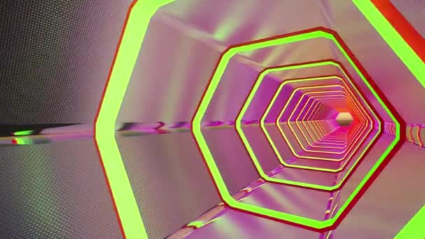 Flythrough Sci Abstrakcyjny Korytarz Sześcienny Świecącymi Pomarańczowymi Światłami Animacja Futurystyczny — Wideo stockowe