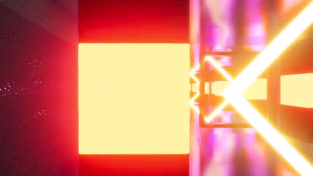闪烁着橙色光芒的科幻抽象立方走廊3D动画4K未来派隧道 明亮的霓虹灯点缀在通道的墙壁上 随意闪烁 — 图库视频影像