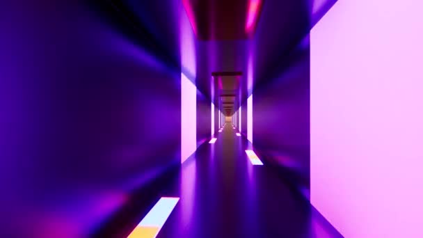 모양의 입방체 애니메이션 미래의 터널이 빛나는 네온사인 통로의 무작위로 깜박이는 — 비디오