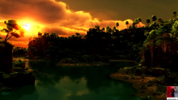 ロマンチックな風景 アニメアートアニメーションで緑の森で泳ぐアニメ — ストック動画