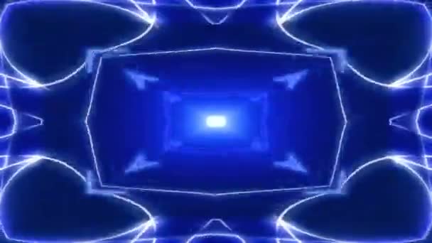 Döngüsü Neon Işıklı Kaleydoskop Arka Planı Parlak Çizgiler Simetrik Kaleydoskop — Stok video