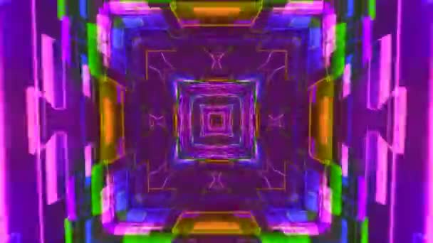 Loop Neon Light Kaleidoscope Background Glühende Linien Symmetrische Kaleidoskopstruktur Moderne — Stockvideo