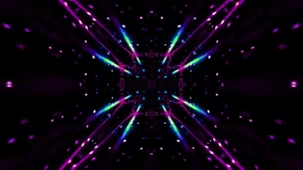 Pętla Neonowe Światło Kalejdoskop Tło Linie Świecące Symetryczna Struktura Kalejdoskopu — Wideo stockowe