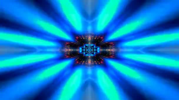 Loop Neon Luz Caleidoscópio Fundo Linhas Brilho Estrutura Caleidoscópio Simétrico — Vídeo de Stock