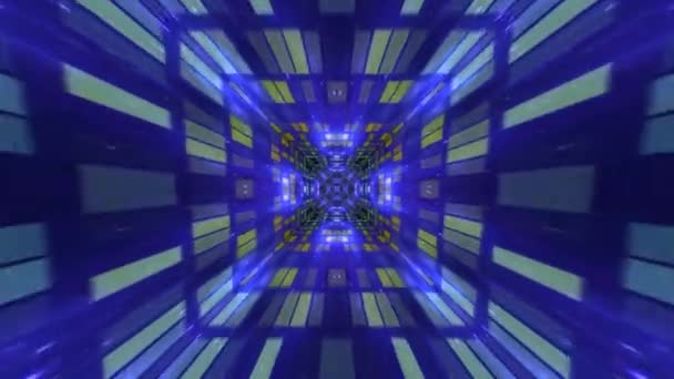 Loop Neon Ljus Kalejdoskop Bakgrund Glow Linjer Symmetriska Kalejdoskop Struktur — Stockvideo