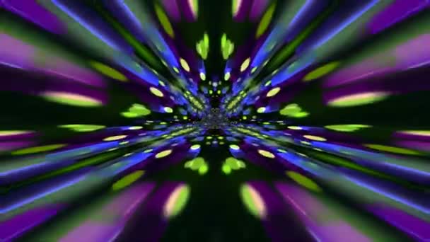Loop Neon Light Kaleidoscope Background Glow Lines Symmetrical Kaleidoscope Structure — Stock Video