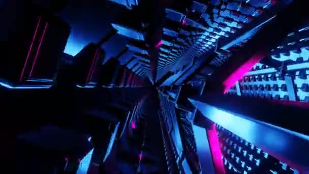 Sci Flygning Genom Högteknologisk Tekniktunnel Glow Line Bildar Mönster Som — Stockvideo