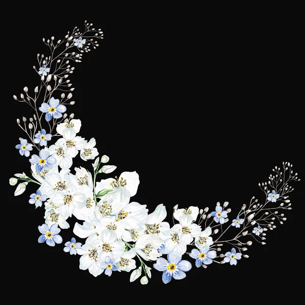 Kirschblüte Und Blätter Blumenkranz Aquarellillustration — Stockfoto