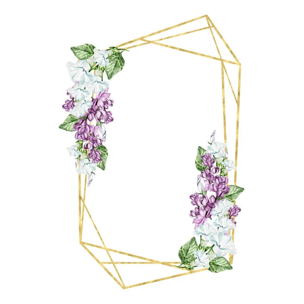 花ペチュニアやユーカリの葉 花嫁の花輪 水彩画 — ストック写真
