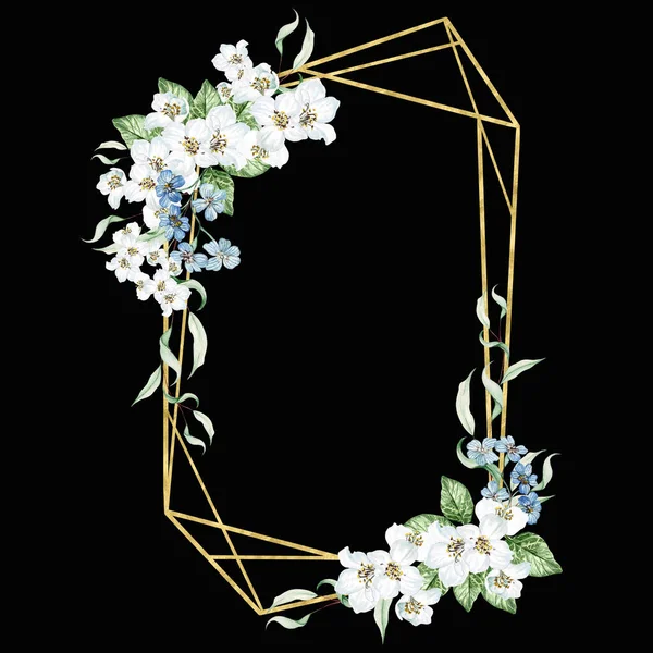 Цветок Вишни Листья Эвкалипта Цветочный Свадебный Венок Акварель — стоковое фото