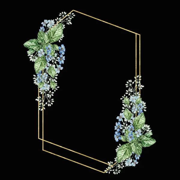 Маленькі Блакитні Квіти Листя Евкаліпта Квітковий Весільний Вінок Акварельна Ілюстрація — стокове фото