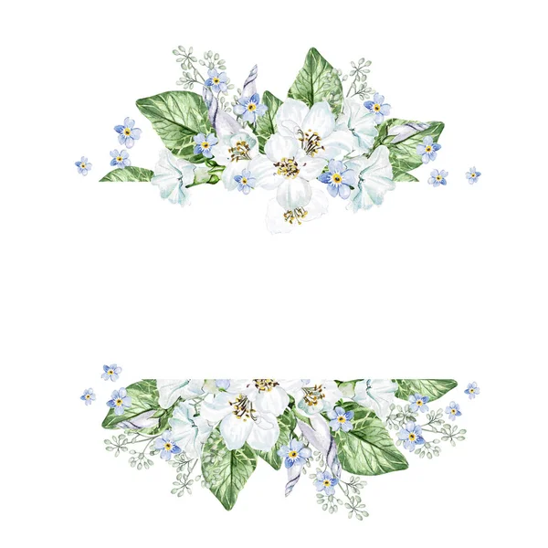 Ανθός Κερασιάς Και Πετούνια Πράσινα Φύλλα Κάρτα Γάμου Λουλούδια Εικονογράφηση — Φωτογραφία Αρχείου