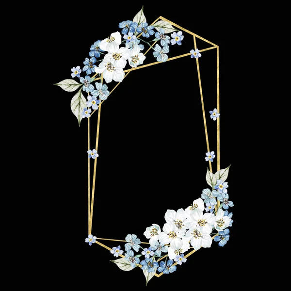 Маленькие Голубые Цветы Цветок Вишни Цветочный Свадебный Венок Акварель — стоковое фото