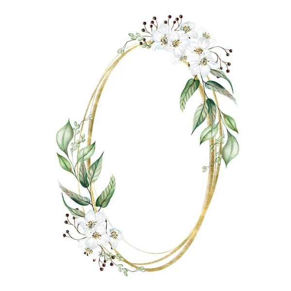 Квіткова Вишня Цвіте Листя Евкаліпта Квітковий Весільний Вінок Акварель — стокове фото