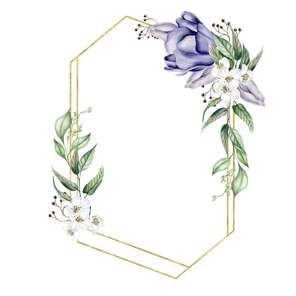 Цветок Вишни Фиолетовые Тюльпаны Листья Эвкалипта Цветочный Свадебный Венок Акварель — стоковое фото