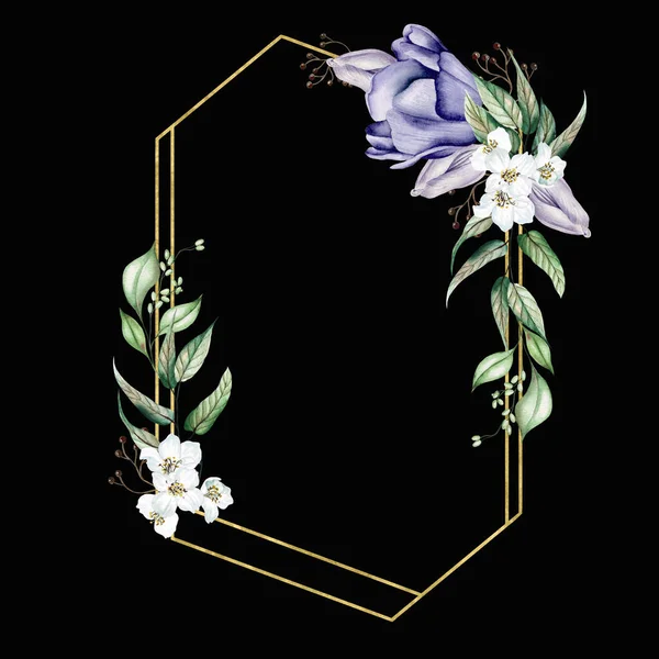 Цветок Вишни Фиолетовые Тюльпаны Листья Эвкалипта Цветочный Свадебный Венок Акварель — стоковое фото