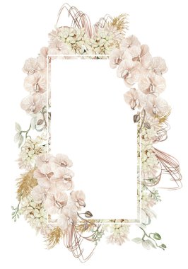 Kurumuş çiçek ve yapraklı suluboya kart. Görüntü