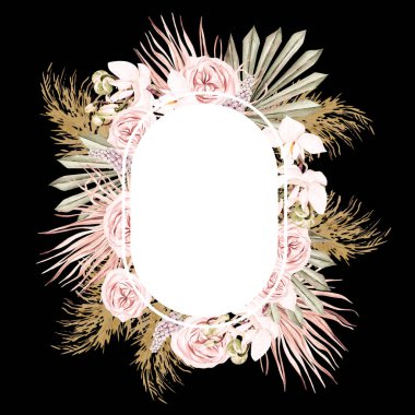 Kurumuş çiçek ve yapraklı suluboya kart. Görüntü