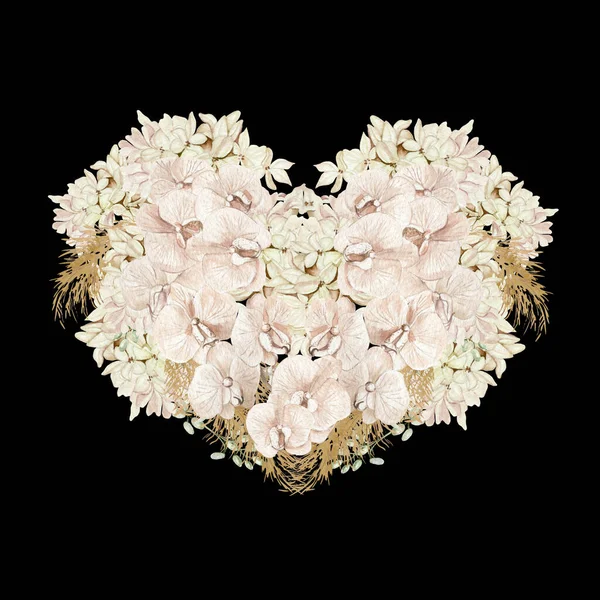 Aquarell Bouquet Mit Boho Getrockneten Blüten Und Blättern Illustration — Stockfoto