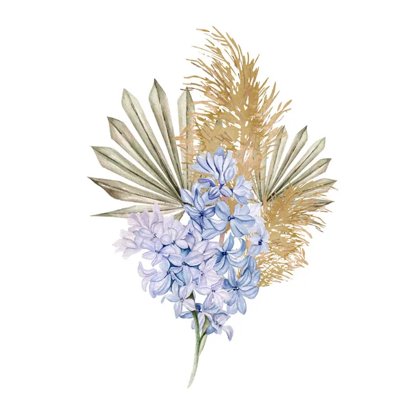 Aquarell Bouquet Mit Boho Getrockneten Blüten Und Blättern Illustration — Stockfoto