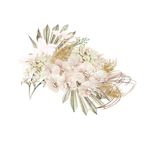 Watercolor Bouquet Boho Dried Flowers Leaves Illustration — Stock Photo, Image