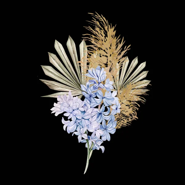ブーブー乾燥した花や葉を持つ水彩花束 イラスト — ストック写真