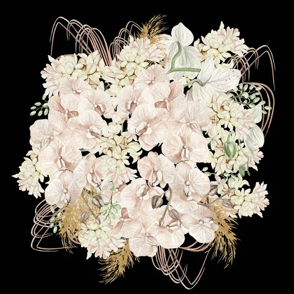 Υδατογραφία Μπουκέτο Αποξηραμένα Άνθη Και Φύλλα Boho Εικονογράφηση — Φωτογραφία Αρχείου