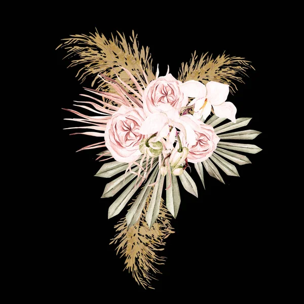 Υδατογραφία Μπουκέτο Αποξηραμένα Άνθη Και Φύλλα Boho Εικονογράφηση — Φωτογραφία Αρχείου